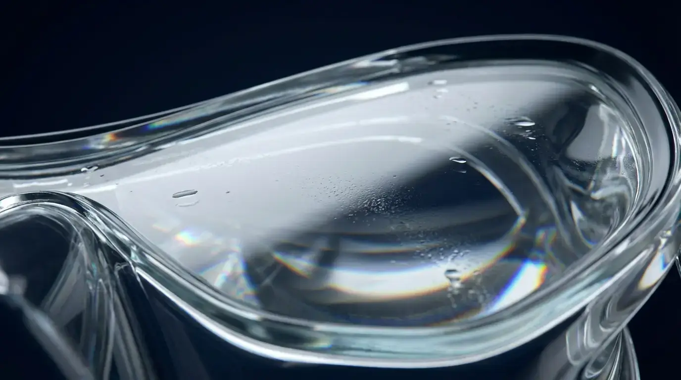 Close-up of a tempered glass diving mask lens showing optical clarity and surface quality